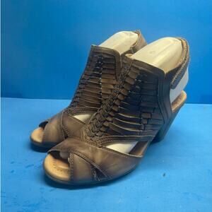 Earth Sandals Size 7.5 Libra Gray Blue Leather Slingback Wedge Open Toe